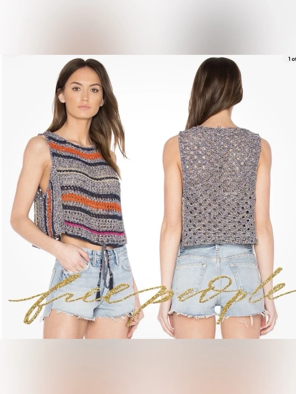 Free people step outside crochet tank top tassel tie festival boho size S